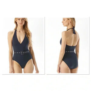 MICHAEL Michael Kors Surplice Halter One Piece Swimsuit Size 4 Navy